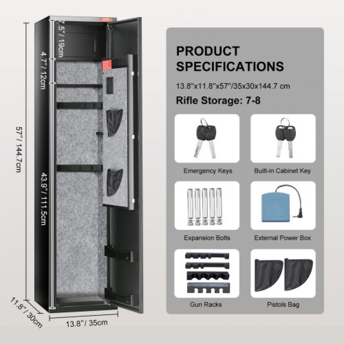 VEVOR 5 Rifles Gun Safe, Rifle Safe με δακτυλικό αποτύπωμα & ψηφιακή κλειδαριά, ντουλάπι αποθήκευσης όπλων με ενσωματωμένο ντουλάπι αποθήκευσης, αφαιρούμενο ράφι αποθήκευσης για το σπίτι Long Gun και πιστόλια
