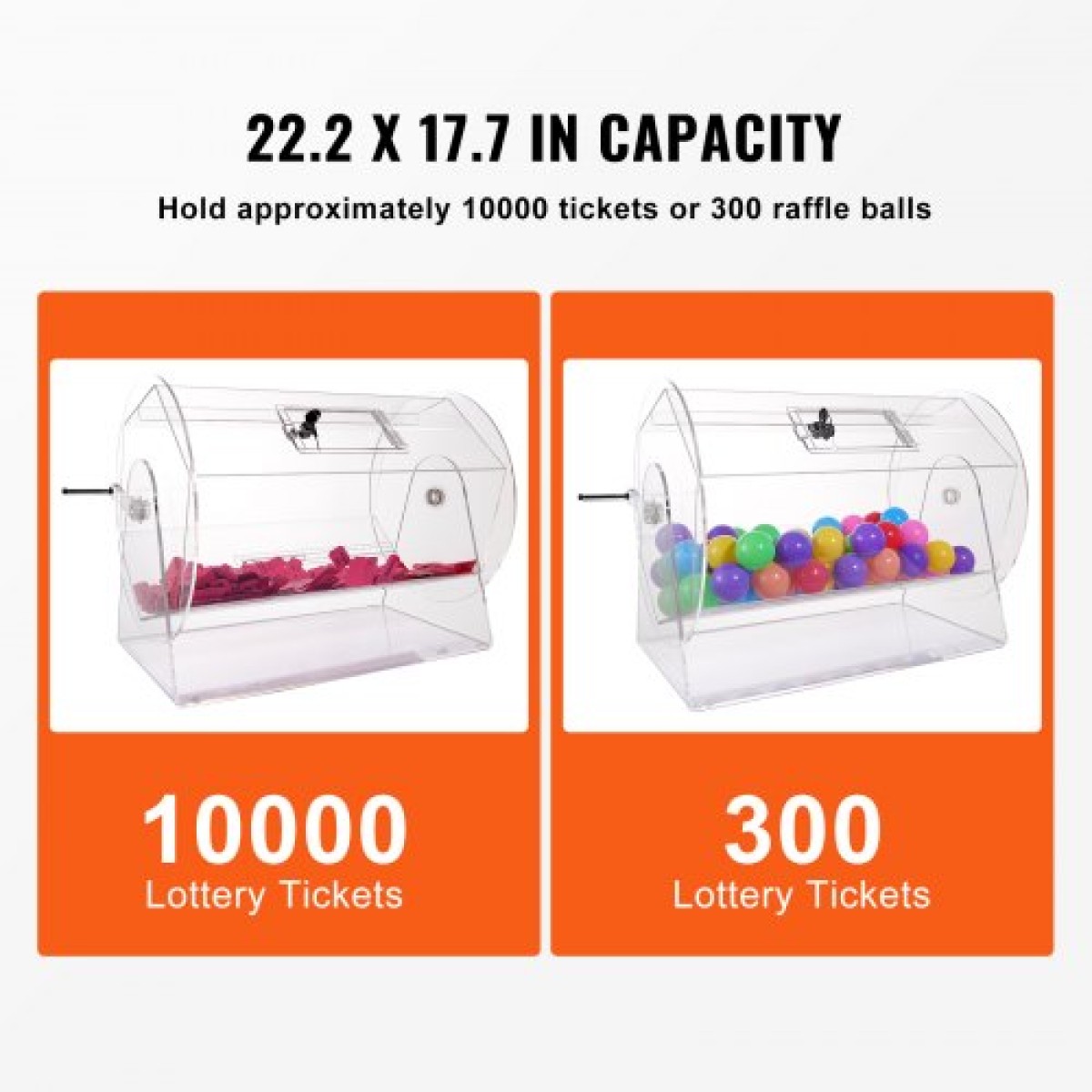 VEVOR Acrylic Raffle Drum, Χωράει 10000 Tickets ή 300 Raffle Balls, Professional Raffle Ticket Spinning Cage with 2 Keys, Transparent Lottery Spinning Drawing, Raffle Ticket Box for Games Lottery Bing