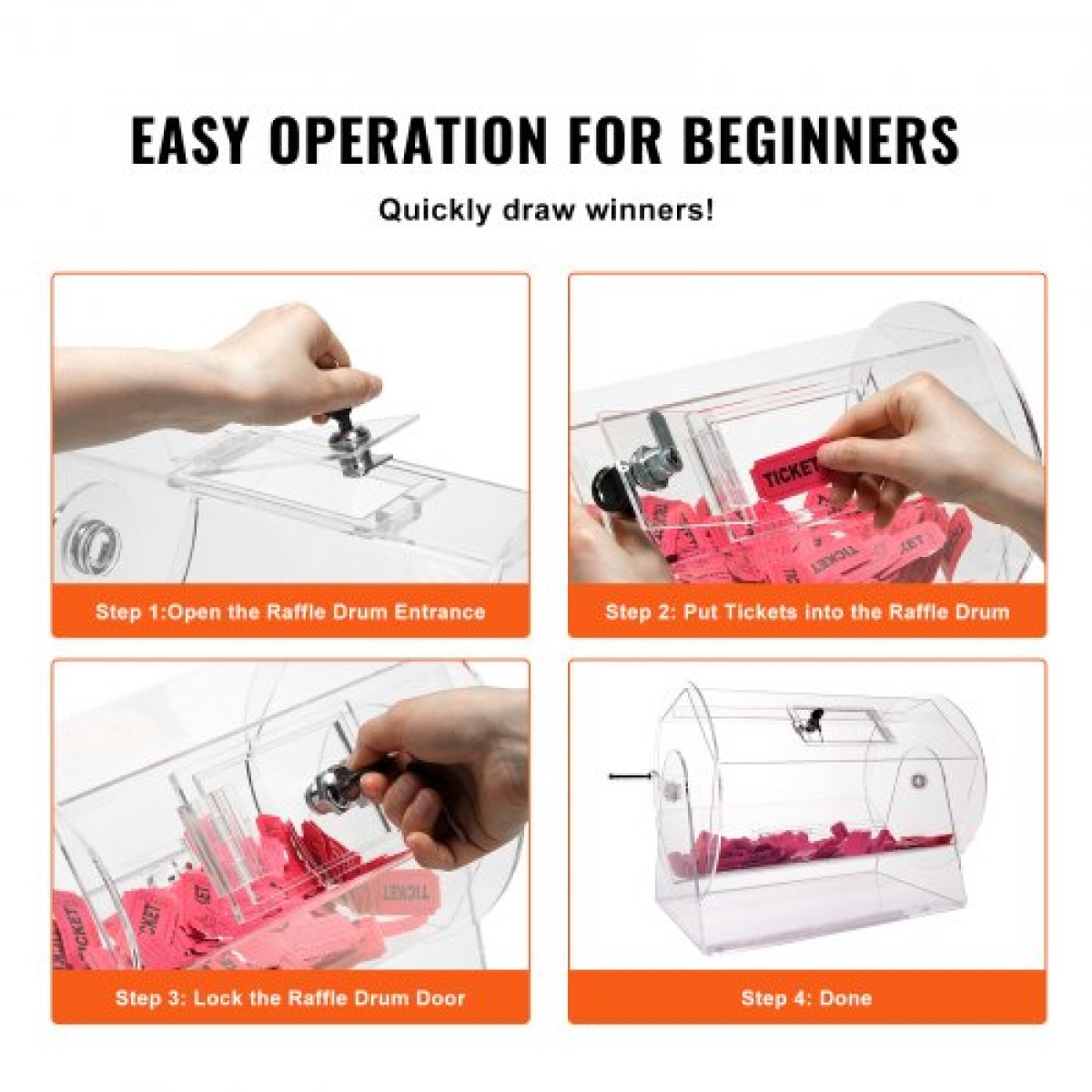 VEVOR Acrylic Raffle Drum, Χωράει 10000 Tickets ή 300 Raffle Balls, Professional Raffle Ticket Spinning Cage with 2 Keys, Transparent Lottery Spinning Drawing, Raffle Ticket Box for Games Lottery Bing
