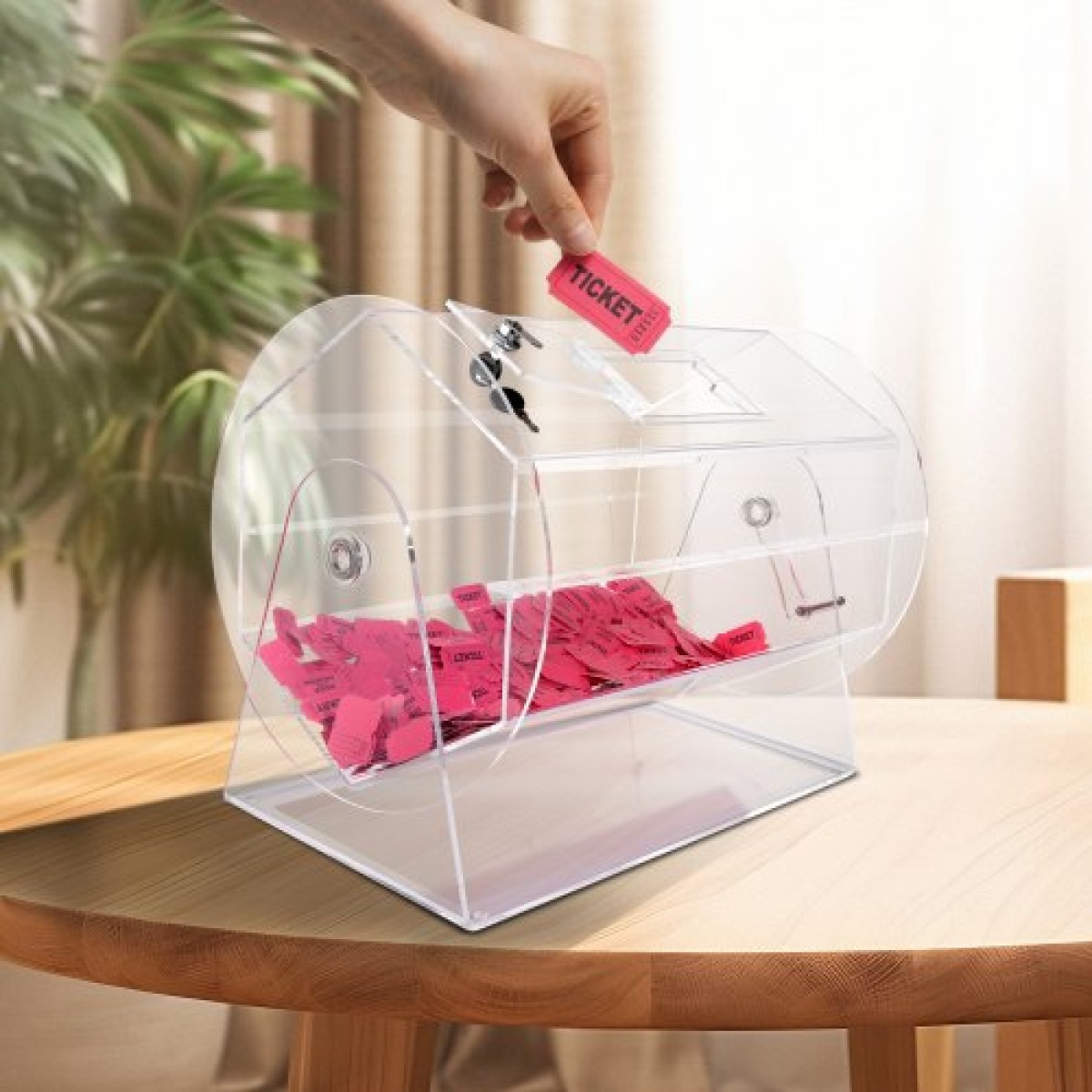 VEVOR Acrylic Raffle Drum, Χωράει 10000 Tickets ή 300 Raffle Balls, Professional Raffle Ticket Spinning Cage with 2 Keys, Transparent Lottery Spinning Drawing, Raffle Ticket Box for Games Lottery Bing