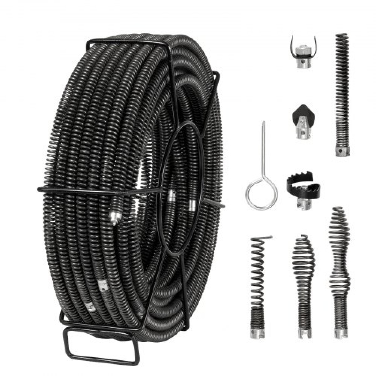 VEVOR Sectional Drain Cable Cleaning Cable 100FT/30,5 m x 5/8In/1,6 cm & 7 Cutters for 0,8"-3,9"/2-10 cm Pipes