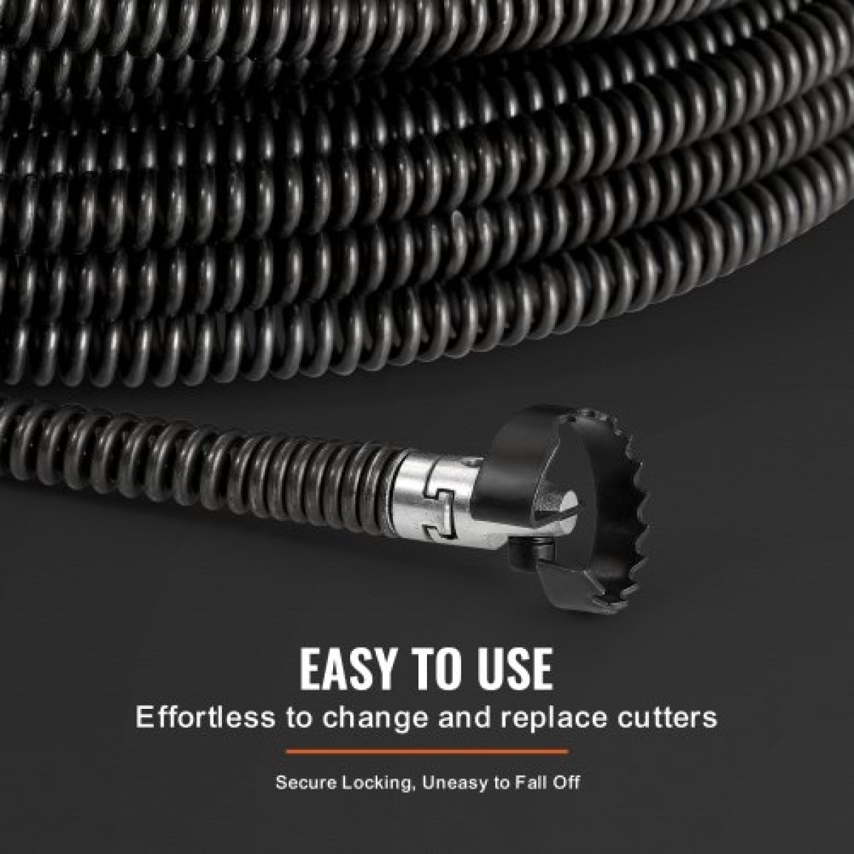 VEVOR Sectional Drain Cable Cleaning Cable 100FT/30,5 m x 5/8In/1,6 cm & 7 Cutters for 0,8"-3,9"/2-10 cm Pipes