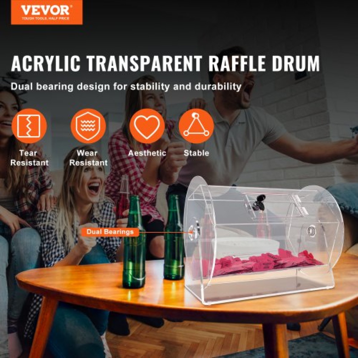 VEVOR Acrylic Raffle Drum, Χωράει 5000 Tickets ή 200 Raffle Balls, Professional Raffle Ticket Spinning Cage with 2 Keys, Transparent Lottery Spinning Drawing, Raffle Ticket Box for Lottery Games Bingo