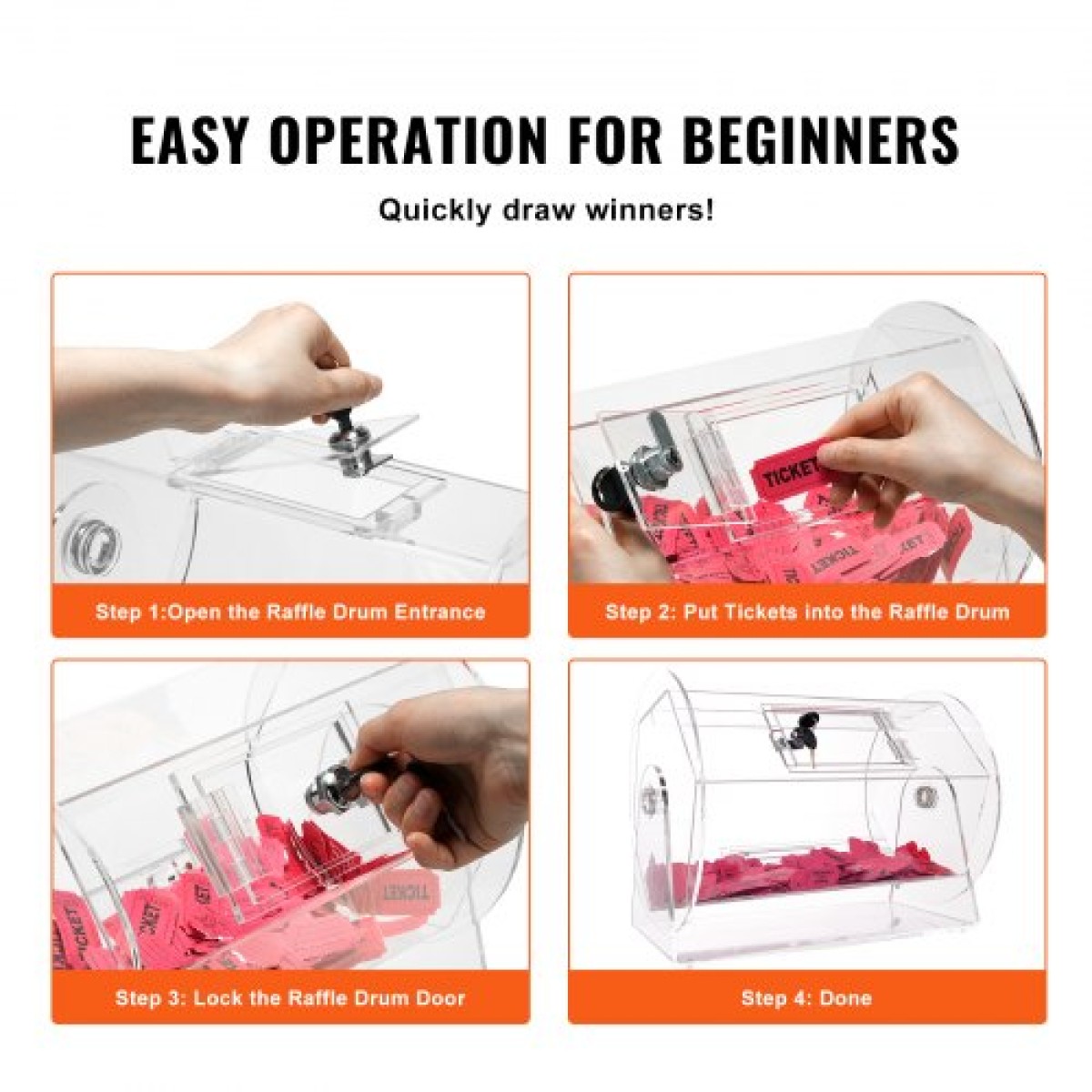 VEVOR Acrylic Raffle Drum, Χωράει 5000 Tickets ή 200 Raffle Balls, Professional Raffle Ticket Spinning Cage with 2 Keys, Transparent Lottery Spinning Drawing, Raffle Ticket Box for Lottery Games Bingo