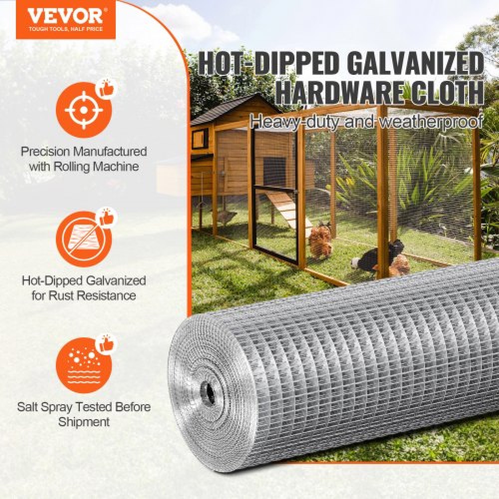 Πανί υλικού VEVOR, 1/2 ίντσας 24 ιντσών x 25 πόδια 19 μετρητή, γαλβανισμένο ρολό από συρμάτινο πλέγμα εν θερμώ, περίφραξη από σύρμα κοτόπουλου, συρμάτινο πλέγμα για κλουβιά κουνελιών, κήπος, μικρά τρωκτικά