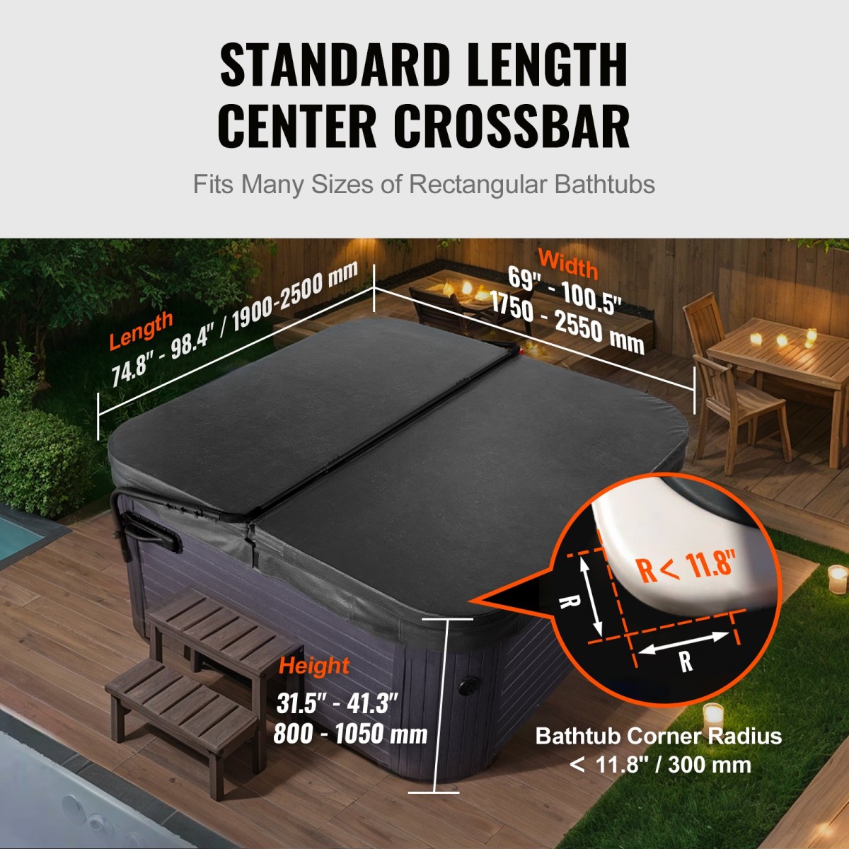 VEVOR Hot Tub Cover Lift, Spa Cover Lift, Ύψος 800 - 1050 mm Πλάτος 1750-2550 mm Ρυθμιζόμενο, Εγκατεστημένο και στις δύο πλευρές στο επάνω μέρος, Κατάλληλο για διάφορα μεγέθη ορθογώνιων μπανιέρων, υδρομασάζ, σπα