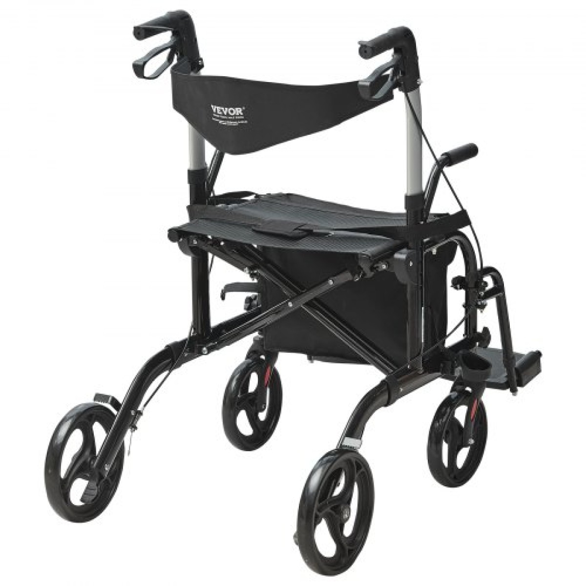 VEVOR 2 σε 1 Rollator Walker & Transport Chair για ηλικιωμένους, Αναδιπλούμενο Rolling Walker Combo & Footrests, Ελαφρύς περιπατητής κινητικότητας αλουμινίου με ρυθμιζόμενη λαβή, τροχοί παντός εδάφους, 136 kg