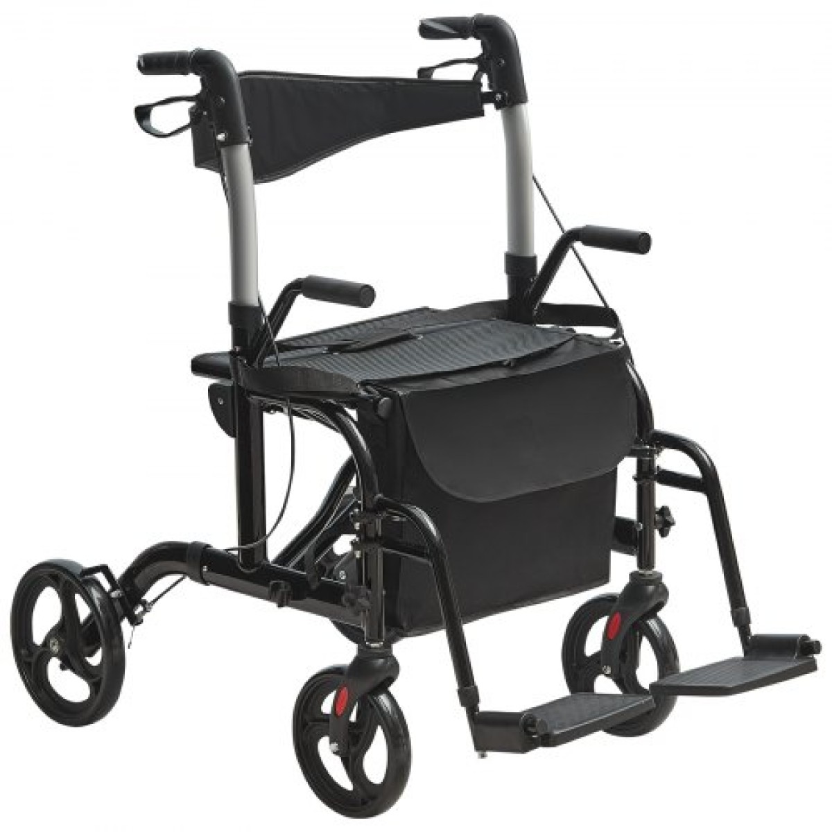 VEVOR 2 σε 1 Rollator Walker & Transport Chair για ηλικιωμένους, Αναδιπλούμενο Rolling Walker Combo & Footrests, Ελαφρύς περιπατητής κινητικότητας αλουμινίου με ρυθμιζόμενη λαβή, τροχοί παντός εδάφους, 136 kg