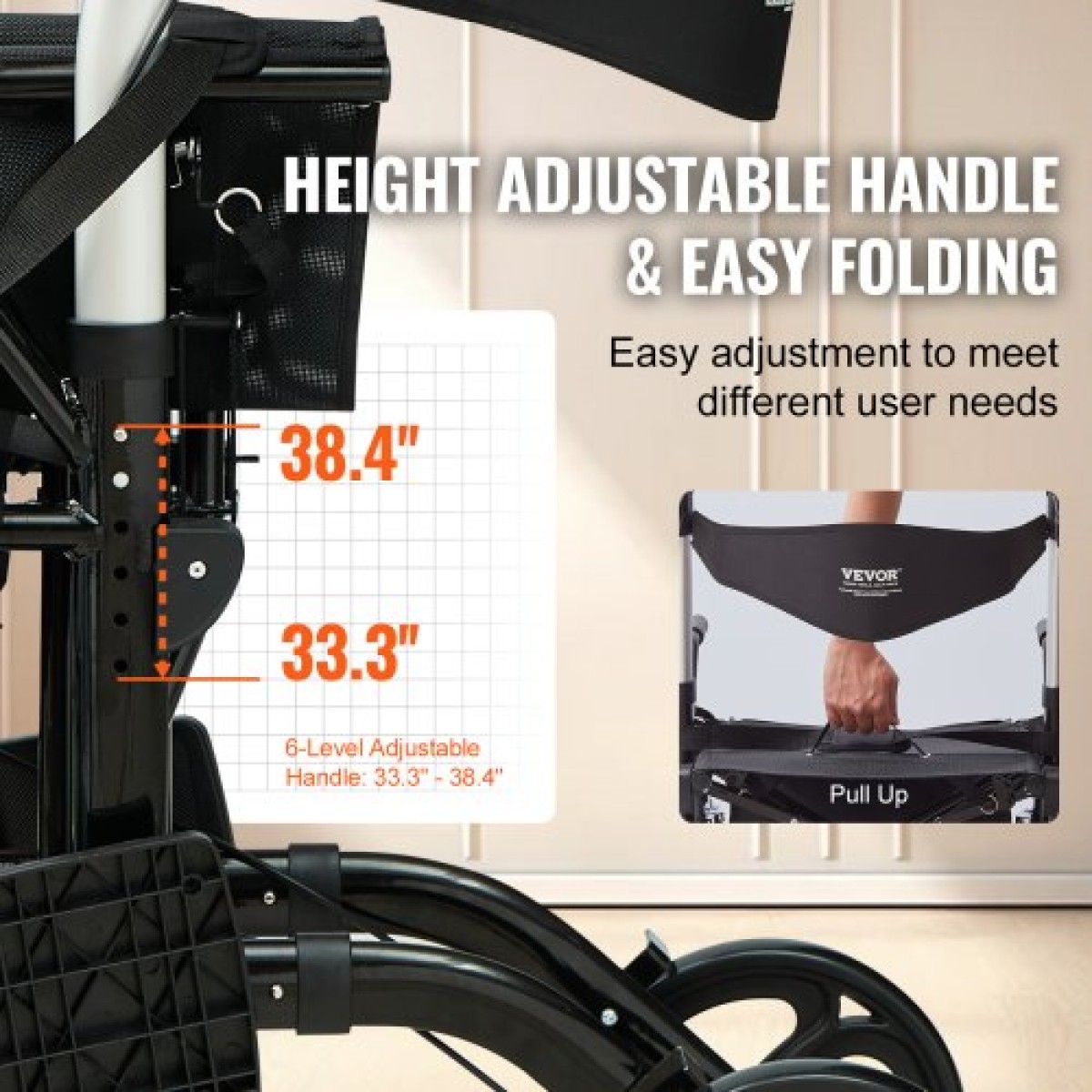 VEVOR 2 σε 1 Rollator Walker & Transport Chair για ηλικιωμένους, Αναδιπλούμενο Rolling Walker Combo & Footrests, Ελαφρύς περιπατητής κινητικότητας αλουμινίου με ρυθμιζόμενη λαβή, τροχοί παντός εδάφους, 136 kg