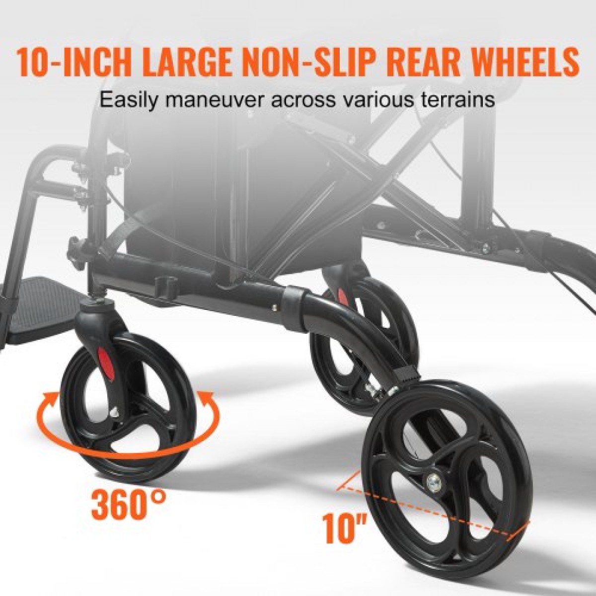 VEVOR 2 σε 1 Rollator Walker & Transport Chair για ηλικιωμένους, Αναδιπλούμενο Rolling Walker Combo & Footrests, Ελαφρύς περιπατητής κινητικότητας αλουμινίου με ρυθμιζόμενη λαβή, τροχοί παντός εδάφους, 136 kg
