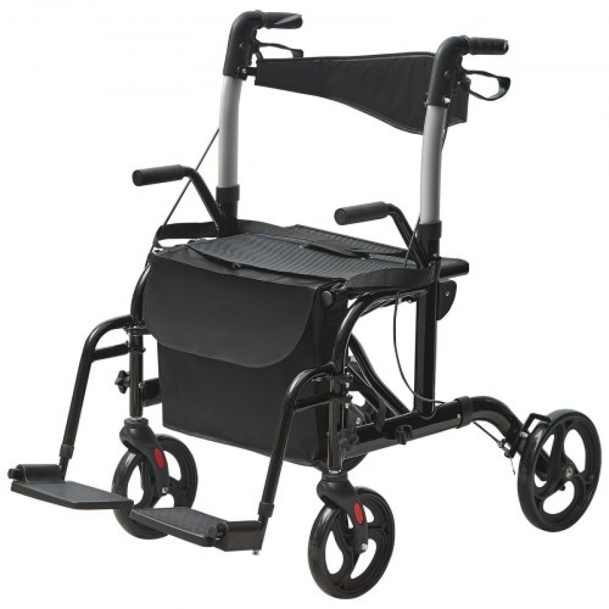 VEVOR 2 σε 1 Rollator Walker & Transport Chair για ηλικιωμένους, Αναδιπλούμενο Rolling Walker Combo & Footrests, Ελαφρύς περιπατητής κινητικότητας αλουμινίου με ρυθμιζόμενη λαβή, τροχοί παντός εδάφους, 136 kg