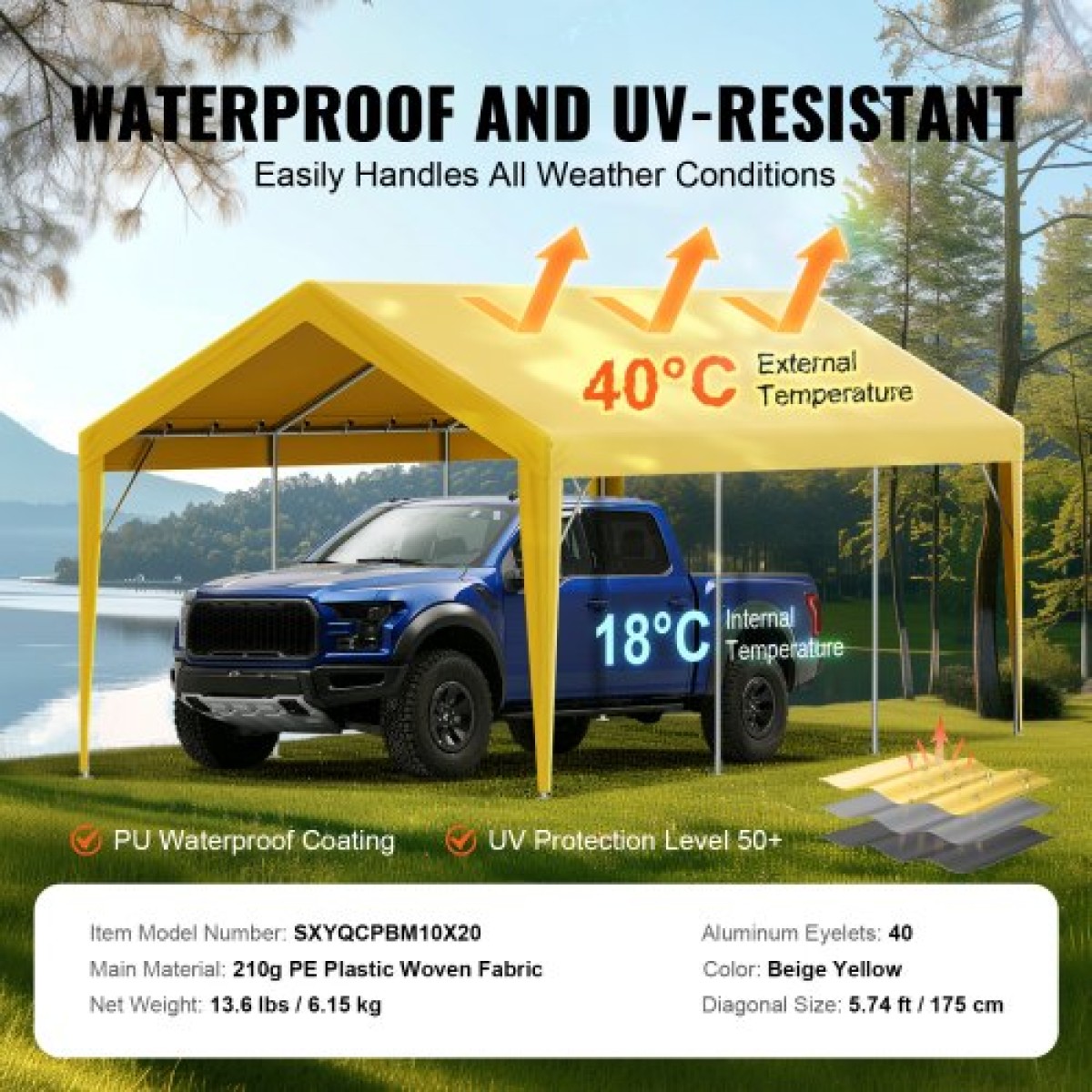Ανταλλακτικό κάλυμμα κουβούκλιο VEVOR Carport 10 x 20 ft, προστατευτικό κάλυμμα για σκηνή γκαράζ βαρέως τύπου αδιάβροχο και προστασία από την υπεριώδη ακτινοβολία, Εύκολη εγκατάσταση με μπάντζες μπάλας, μπεζ (Μόνο επάνω κάλυμμα, δεν περιλαμβάνεται πλαίσιο