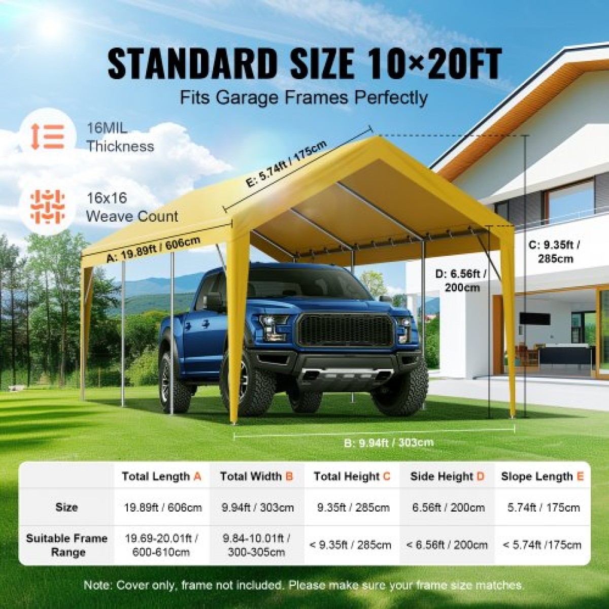 Ανταλλακτικό κάλυμμα κουβούκλιο VEVOR Carport 10 x 20 ft, προστατευτικό κάλυμμα για σκηνή γκαράζ βαρέως τύπου αδιάβροχο και προστασία από την υπεριώδη ακτινοβολία, Εύκολη εγκατάσταση με μπάντζες μπάλας, μπεζ (Μόνο επάνω κάλυμμα, δεν περιλαμβάνεται πλαίσιο