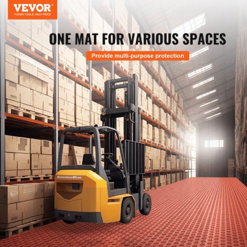 VEVOR Πλακάκια γκαράζ Interlocking, 12 x 12 x 0,53 ιντσών 50 Pack Πλακάκια δαπέδου γκαράζ, αντιολισθητικά πλακάκια δαπέδου γκαράζ διπλής όψης, για γκαράζ, υπόγεια, επισκευαστήρια, κόκκινο