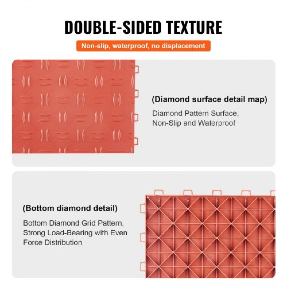 VEVOR Πλακάκια γκαράζ Interlocking, 12 x 12 x 0,53 ιντσών 50 Pack Πλακάκια δαπέδου γκαράζ, αντιολισθητικά πλακάκια δαπέδου γκαράζ διπλής όψης, για γκαράζ, υπόγεια, επισκευαστήρια, κόκκινο