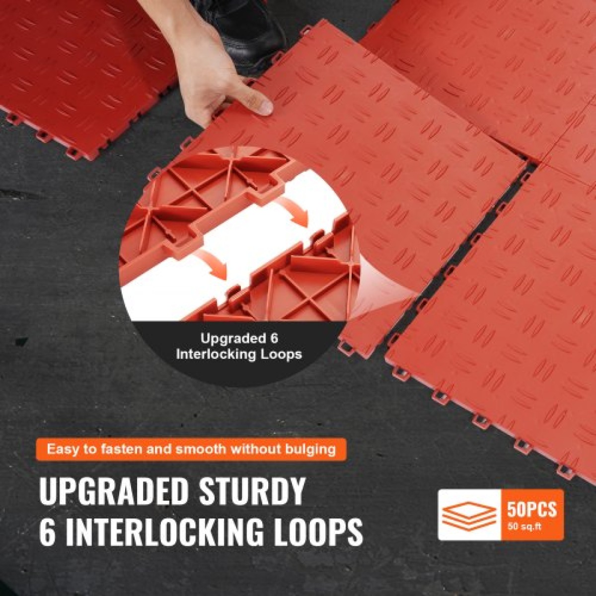 VEVOR Πλακάκια γκαράζ Interlocking, 12 x 12 x 0,53 ιντσών 50 Pack Πλακάκια δαπέδου γκαράζ, αντιολισθητικά πλακάκια δαπέδου γκαράζ διπλής όψης, για γκαράζ, υπόγεια, επισκευαστήρια, κόκκινο