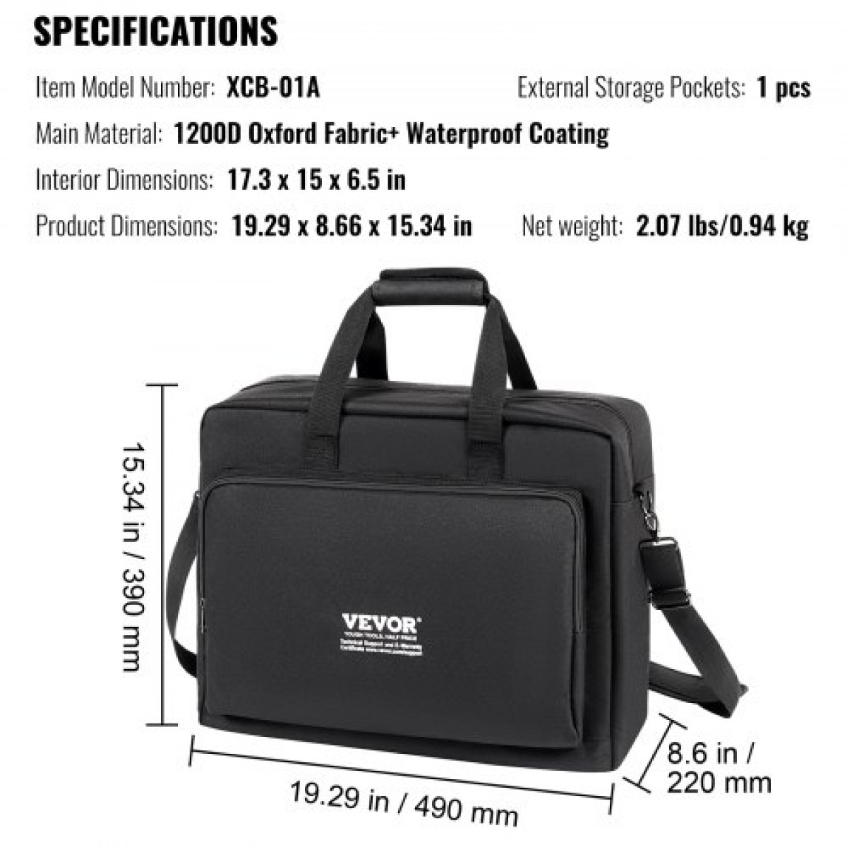 VEVOR Padded DJ Mixer Gig Bag, 1200D Oxford Fabric, DJ Gear Carry Bag with Storage Pocket Αφαιρούμενος ιμάντας ώμου 4,92 ft 0,39 in Padding, 19,29 x 8,66 x 15,34 σε Storage Case για DJ