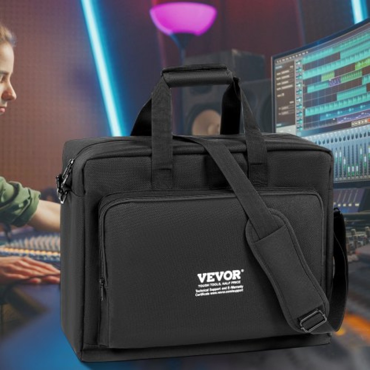 VEVOR Padded DJ Mixer Gig Bag, 1200D Oxford Fabric, DJ Gear Carry Bag with Storage Pocket Αφαιρούμενος ιμάντας ώμου 4,92 ft 0,39 in Padding, 19,29 x 8,66 x 15,34 σε Storage Case για DJ