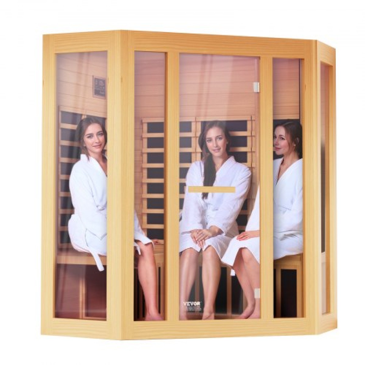 VEVOR Far Infrared Wood Sauna, Room Home Sauna Spa για 3 έως 4 Άτομα, Χαμηλή EMF Far Infrared Ξύλινη Σάουνα με σκληρυμένη γυάλινη πόρτα & ηχεία Bluetooth & φώτα χρωμοθεραπείας, 2470W εσωτερικού χώρου