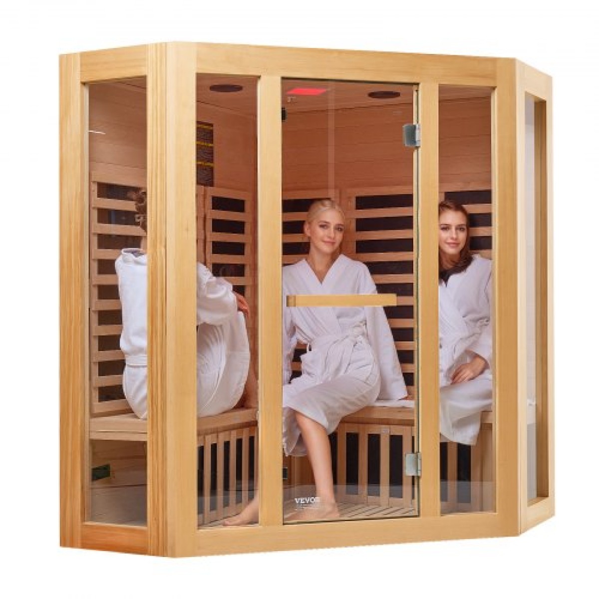 VEVOR Far Infrared Wood Sauna, Room Home Sauna Spa για 3 έως 4 Άτομα, Χαμηλή EMF Far Infrared Ξύλινη Σάουνα με σκληρυμένη γυάλινη πόρτα & ηχεία Bluetooth & φώτα χρωμοθεραπείας, 2470W εσωτερικού χώρου