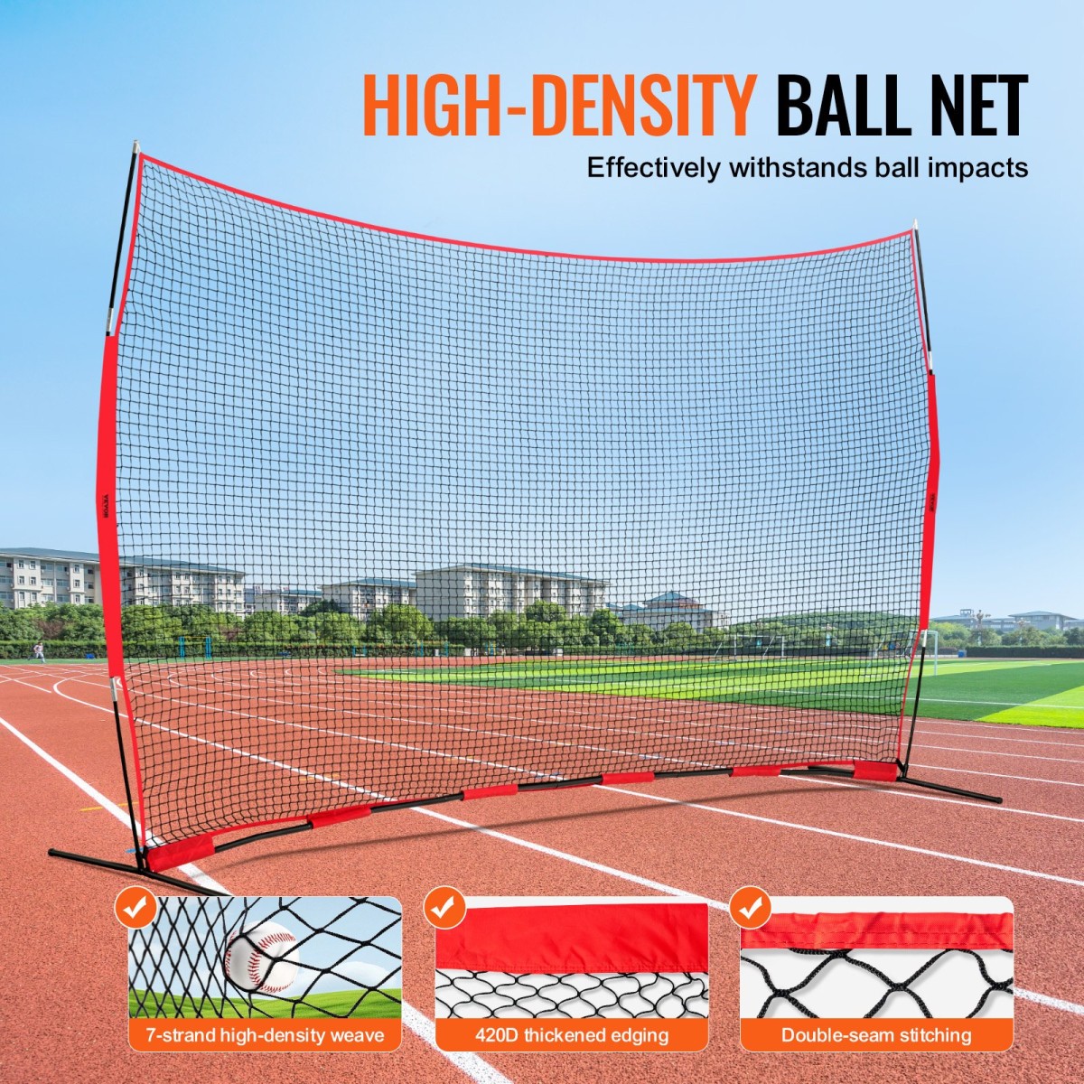 VEVOR Barricade Backstop Net, αθλητικό δίχτυ 16x10 ft με μπάλα, φορητός εξοπλισμός εξάσκησης με τσάντα μεταφοράς, οθόνη προστασίας για προπόνηση χόκεϊ ποδοσφαίρου Baseball Softball Lacrosse, για πίσω αυλή