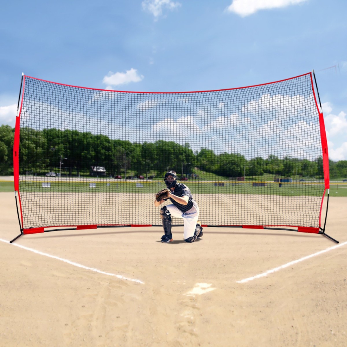 VEVOR Barricade Backstop Net, αθλητικό δίχτυ 16x10 ft με μπάλα, φορητός εξοπλισμός εξάσκησης με τσάντα μεταφοράς, οθόνη προστασίας για προπόνηση χόκεϊ ποδοσφαίρου Baseball Softball Lacrosse, για πίσω αυλή