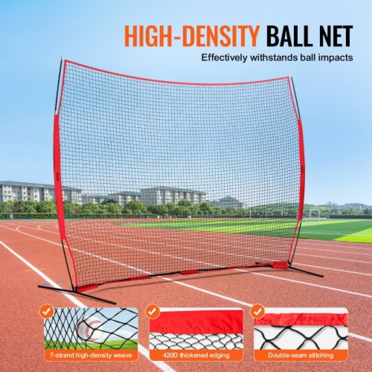 VEVOR Barricade Backstop Net, αθλητικό δίχτυ 12x9 ft με μπάλα, φορητός εξοπλισμός εξάσκησης με τσάντα μεταφοράς, οθόνη προστασίας για προπόνηση ποδοσφαίρου λακρός ποδοσφαίρου μπέιζμπολ για προπόνηση χόκεϊ, για πίσω αυλή