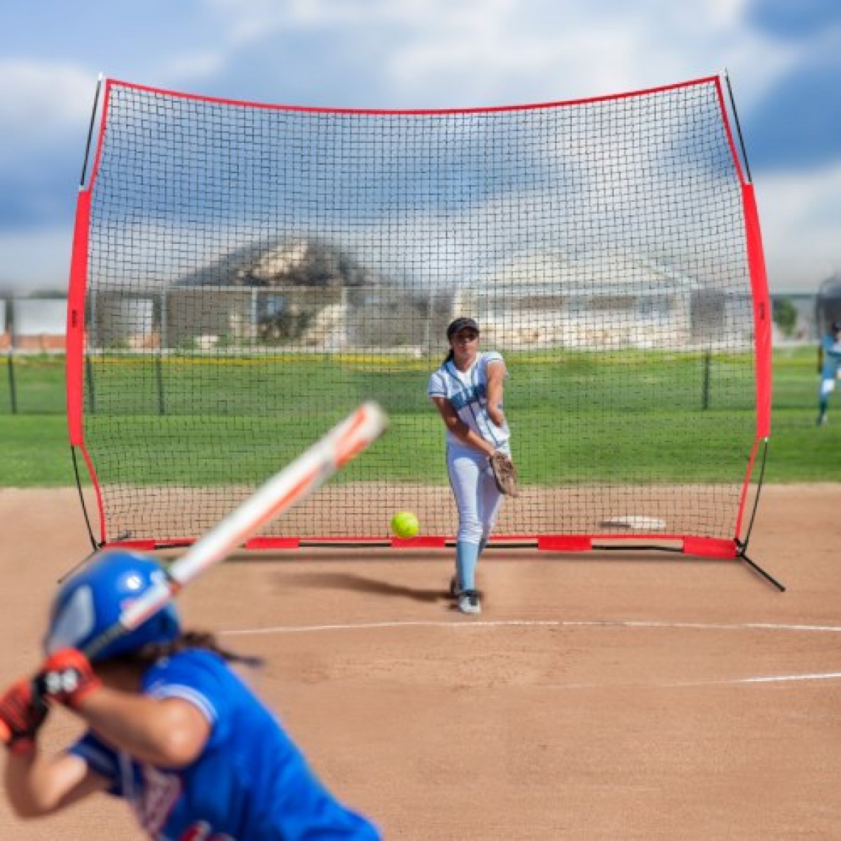 VEVOR Barricade Backstop Net, αθλητικό δίχτυ 12x9 ft με μπάλα, φορητός εξοπλισμός εξάσκησης με τσάντα μεταφοράς, οθόνη προστασίας για προπόνηση ποδοσφαίρου λακρός ποδοσφαίρου μπέιζμπολ για προπόνηση χόκεϊ, για πίσω αυλή