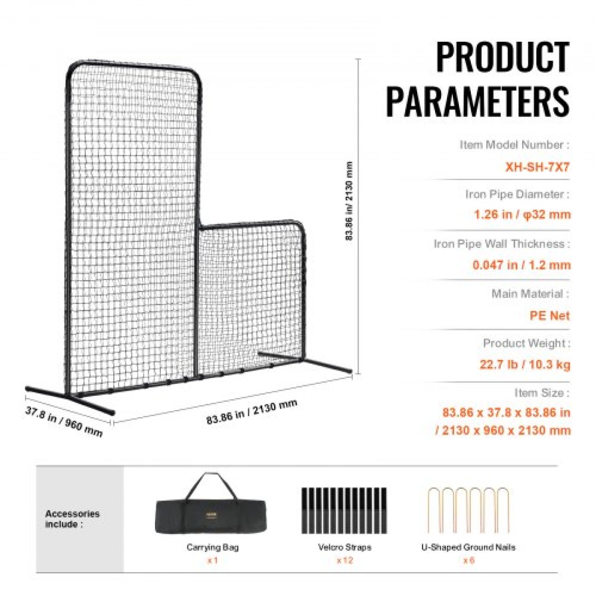 VEVOR L Screen Baseball για Batting Cage, 7x7 ft Baseball Softball Screen Safety, Body Protector Φορητή οθόνη κτύπημα με τσάντα μεταφοράς και πάσσαλοι εδάφους, Heavy Duty Pitching Net for Pitchers Protection