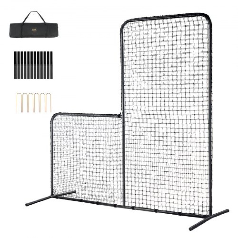VEVOR L Screen Baseball για Batting Cage, 7x7 ft Baseball Softball Screen Safety, Body Protector Φορητή οθόνη κτύπημα με τσάντα μεταφοράς και πάσσαλοι εδάφους, Heavy Duty Pitching Net for Pitchers Protection