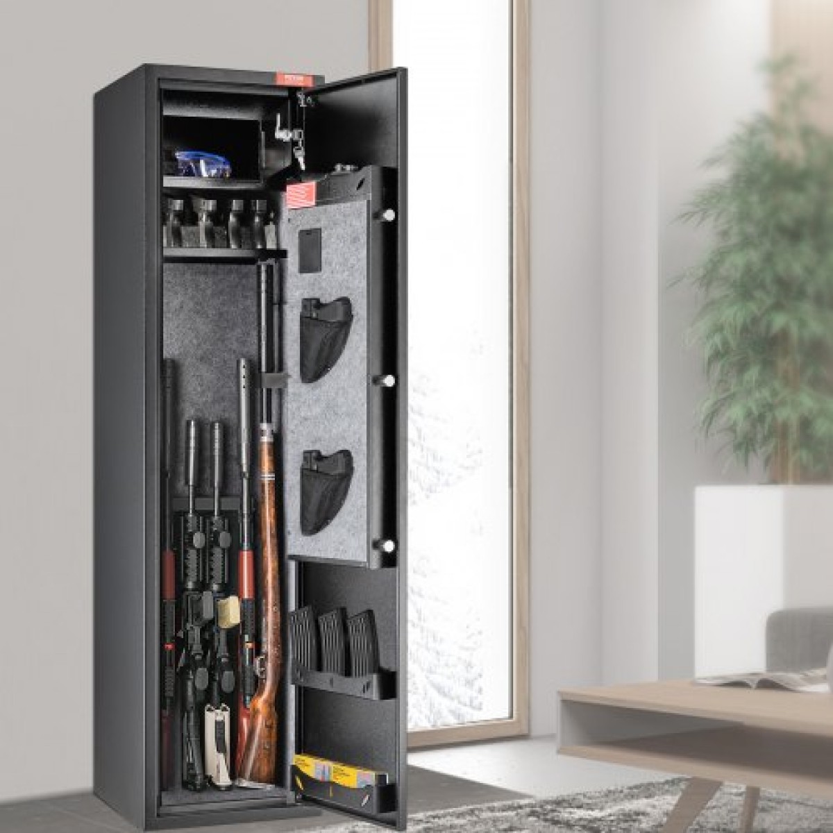 VEVOR 6 Rifles Gun Safe, Rifle Safe με ψηφιακό πληκτρολόγιο & κλειδαριά, ντουλάπι αποθήκευσης όπλων με ενσωματωμένο ντουλάπι αποθήκευσης, αφαιρούμενο ράφι αποθήκευσης για Home Long Gun και πιστόλια