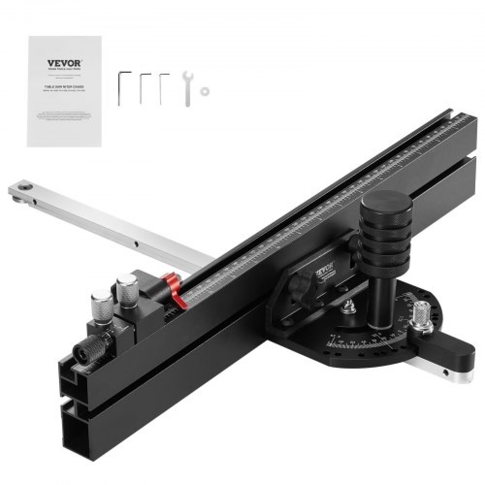 VEVOR Precision Miter Gauge, τυπική υποδοχή 19 x 9,5 mm, επιτραπέζιο κράμα αλουμινίου μετρητή κοπής με σχάρα 45,7 cm με ρυθμιζόμενο έμβολο με ελατήριο και αφαιρούμενο δίσκο, για επεξεργασία ξύλου