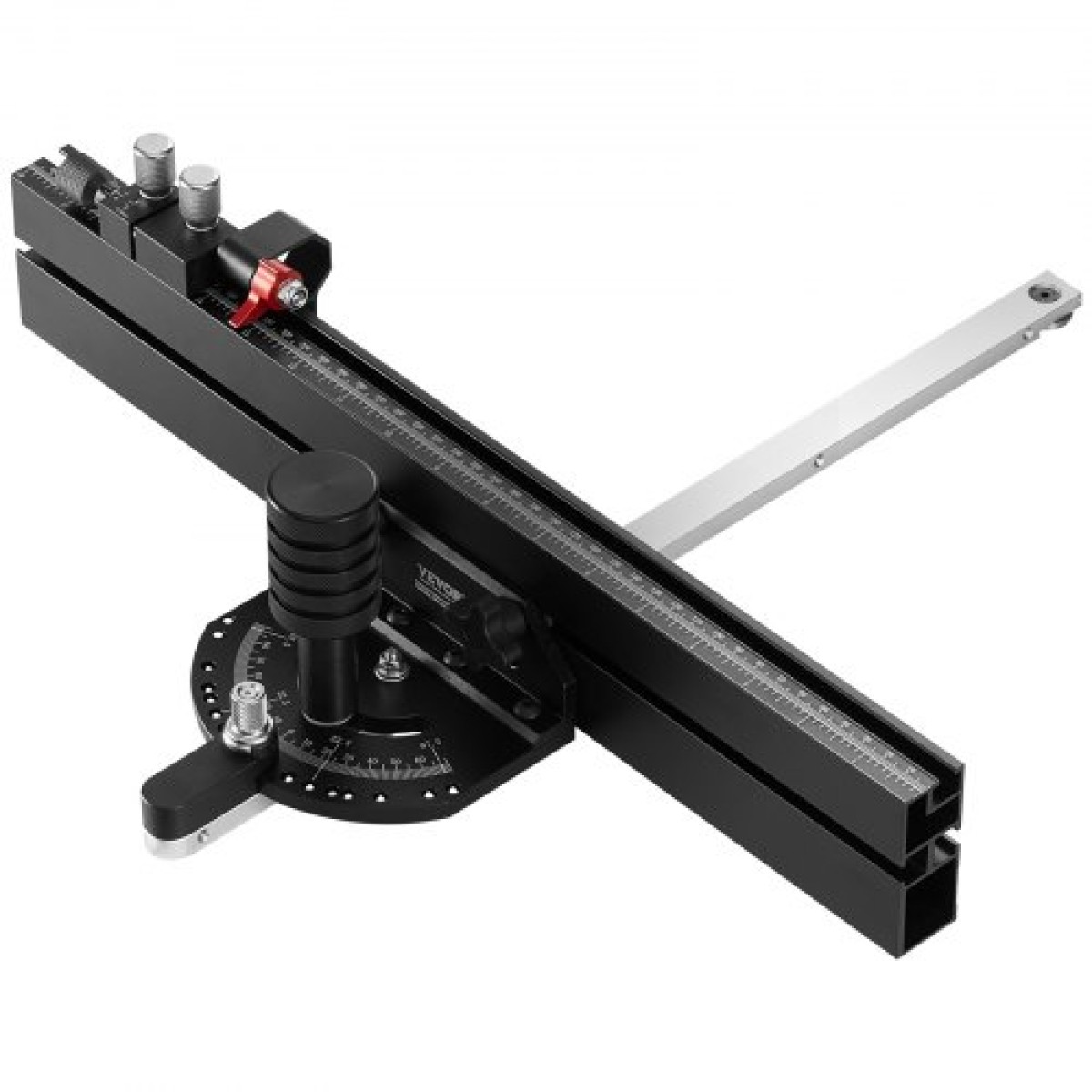 VEVOR Precision Miter Gauge, τυπική υποδοχή 19 x 9,5 mm, επιτραπέζιο κράμα αλουμινίου μετρητή κοπής με σχάρα 45,7 cm με ρυθμιζόμενο έμβολο με ελατήριο και αφαιρούμενο δίσκο, για επεξεργασία ξύλου
