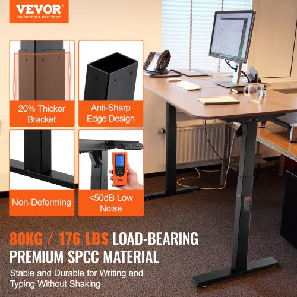 Πλαίσιο γραφείου VEVOR Standing, ρυθμιζόμενο ύψος 70-117 cm & 95-158 cm μήκος Ηλεκτρικά πόδια γραφείου υπολογιστή, εργονομική βάση σταθμού εργασίας DIY για σπίτι και γραφείο (Μόνο μαύρο πλαίσιο)