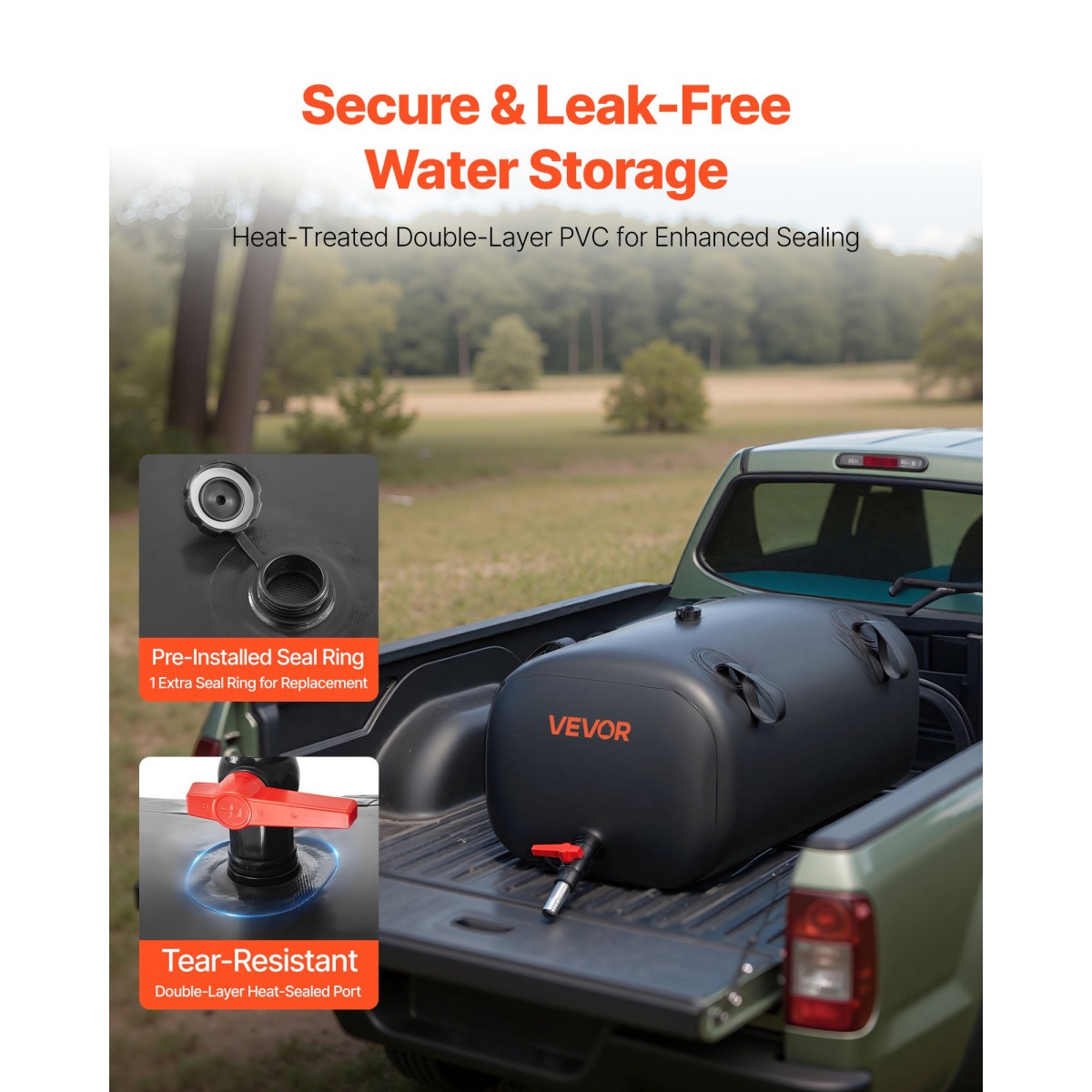 VEVOR Water Storage Bladder, 113L φορητή & πτυσσόμενη τσάντα αποθήκευσης νερού, ανθεκτική στη φθορά 1000D PVC τσάντα μαλακών νερών, στεγανά δοχεία κάμπινγκ για άρδευση κήπου RV έκτακτης ανάγκης, Μαύρο
