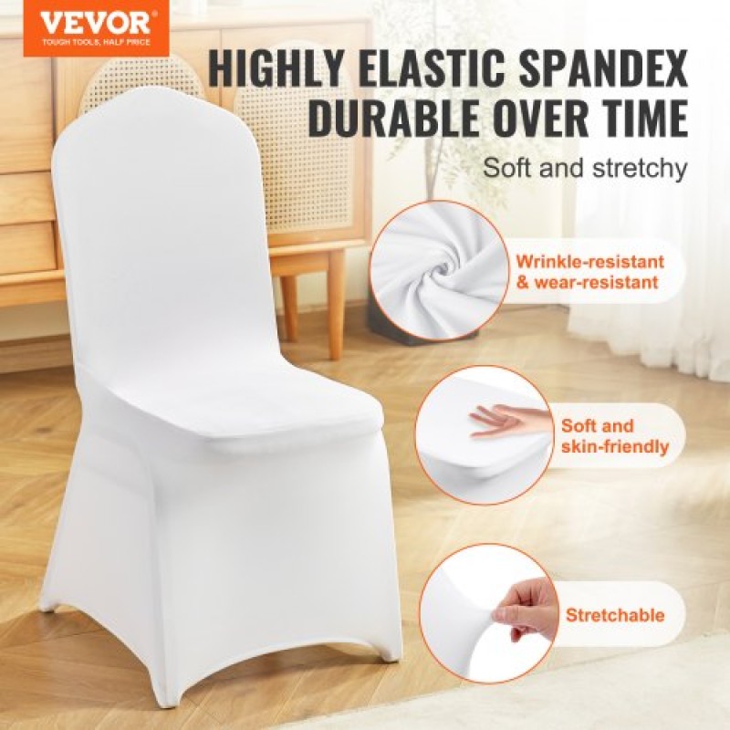 Πτυσσόμενα καλύμματα καρέκλας VEVOR Stretch Spandex, Universal Εφαρμοσμένο κάλυμμα καρέκλας, Αφαιρούμενα πλενόμενα προστατευτικά καλύμματα, για γάμους, διακοπές, συμπόσιο, πάρτι, γιορτή, δείπνο (30 τμχ Λευκό)