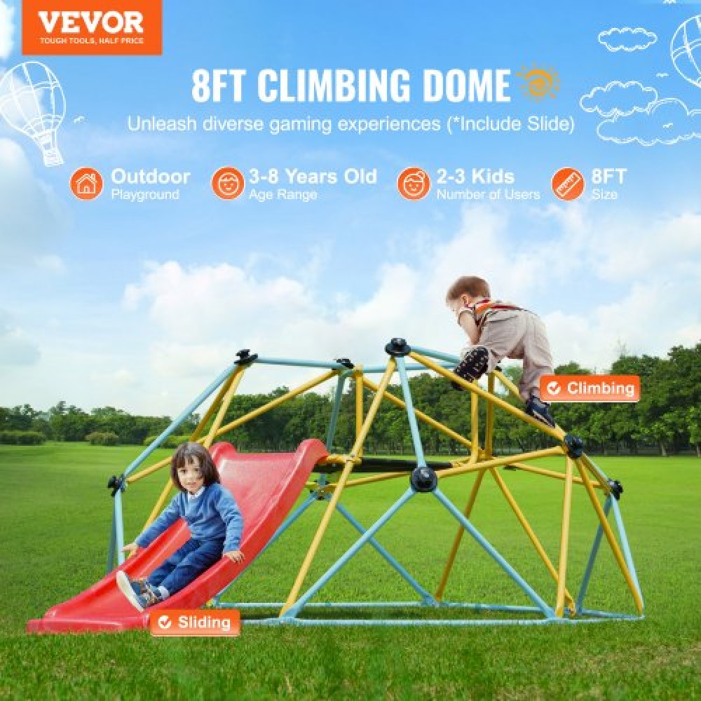 VEVOR Climbing Dome, 8FT Geometric Dome Climber με τσουλήθρα, για παιδιά 3 έως 9 ετών, Jungle Gym που υποστηρίζει 600LBS και εύκολη συναρμολόγηση, με λαβή αναρρίχησης, εξοπλισμό παιχνιδιού εξωτερικού χώρου και εσωτερικού χώρου για παιδιά