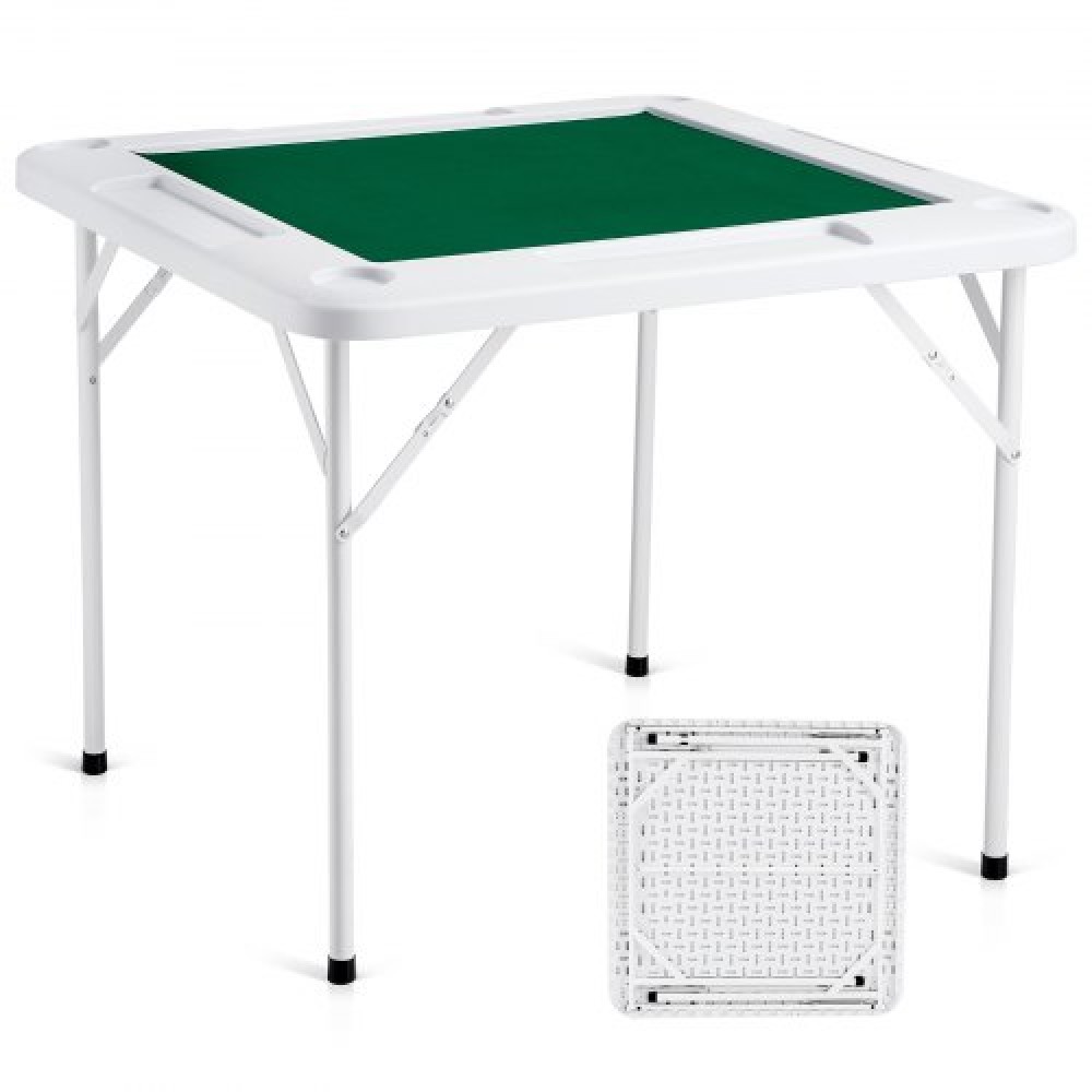 Τραπέζι VEVOR Mahjong, Πτυσσόμενο Τραπέζι Domino 4 Παικτών με Πράσινο Επιτραπέζιο Ανθεκτικό στη Φθορά, Φορητό τετράγωνο τραπέζι με 4 ποτηροθήκες & 4 δίσκους μαρκών για παζλ Mahjong πόκερ, 35,4 x 35,4 ιντσών