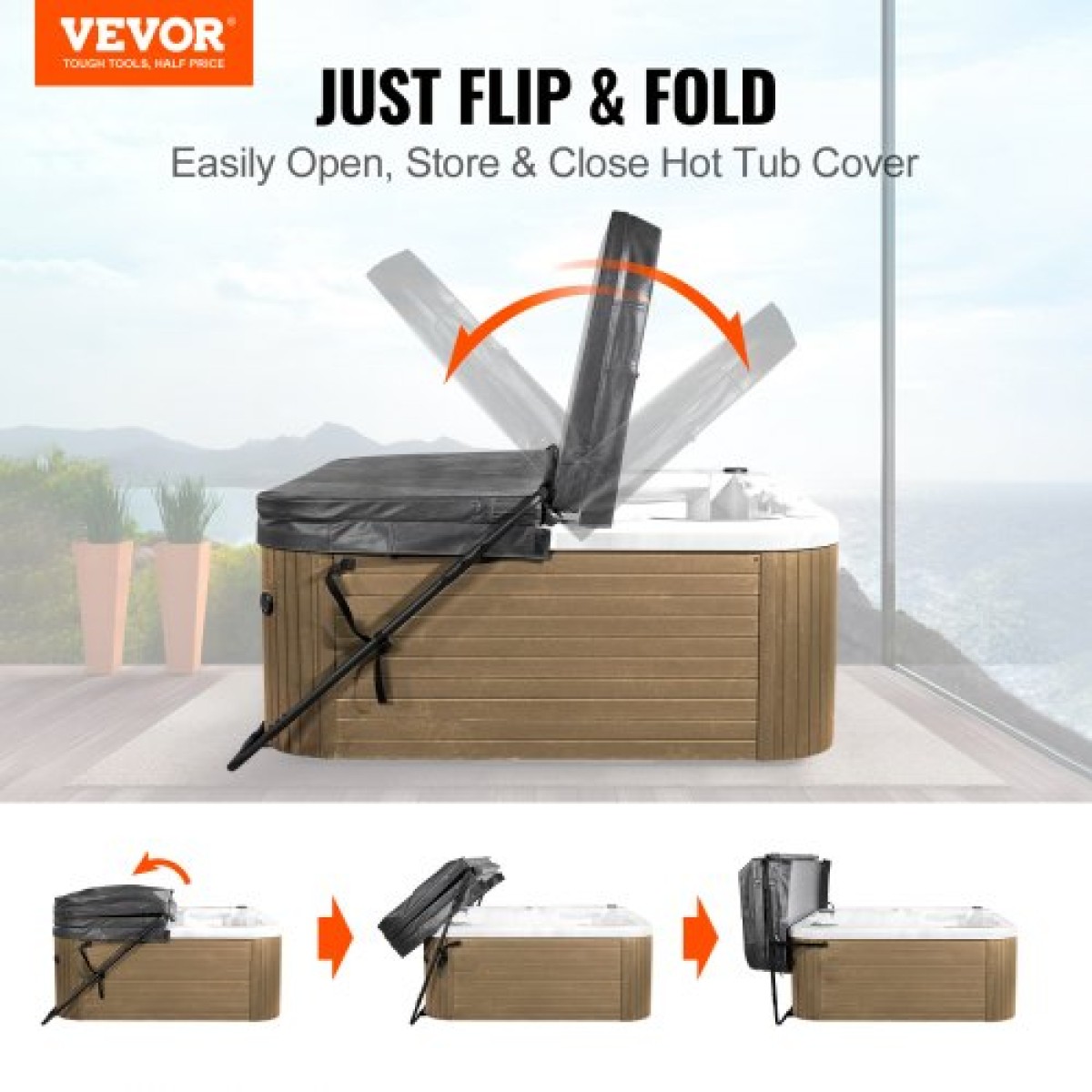 VEVOR Hot Tub Cover Lift, Spa Cover Lift, Ύψος 31,5" - 41,3" Πλάτος 53" - 92,5" Ρυθμιζόμενο, Εγκατεστημένο στο κάτω μέρος στη μία πλευρά, Κατάλληλο για διάφορα μεγέθη ορθογώνιων μπανιέρων, υδρομασάζ, σπα