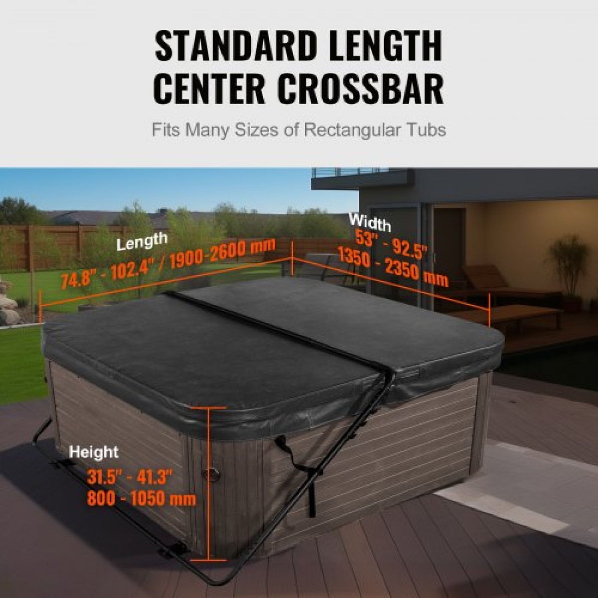 VEVOR Hot Tub Cover Lift, Spa Cover Lift, Ύψος 31,5" - 41,3" Πλάτος 53" - 92,5" Ρυθμιζόμενο, Εγκατεστημένο στο κάτω μέρος στη μία πλευρά, Κατάλληλο για διάφορα μεγέθη ορθογώνιων μπανιέρων, υδρομασάζ, σπα