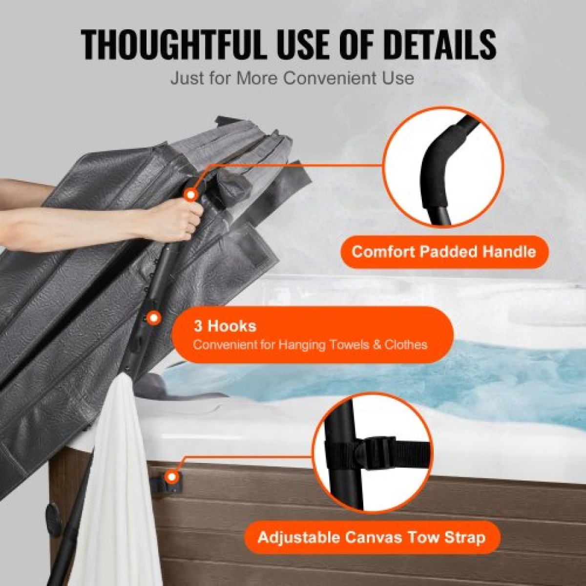 VEVOR Hot Tub Cover Lift, Spa Cover Lift, Ύψος 31,5" - 41,3" Πλάτος 53" - 92,5" Ρυθμιζόμενο, Εγκατεστημένο στο κάτω μέρος στη μία πλευρά, Κατάλληλο για διάφορα μεγέθη ορθογώνιων μπανιέρων, υδρομασάζ, σπα