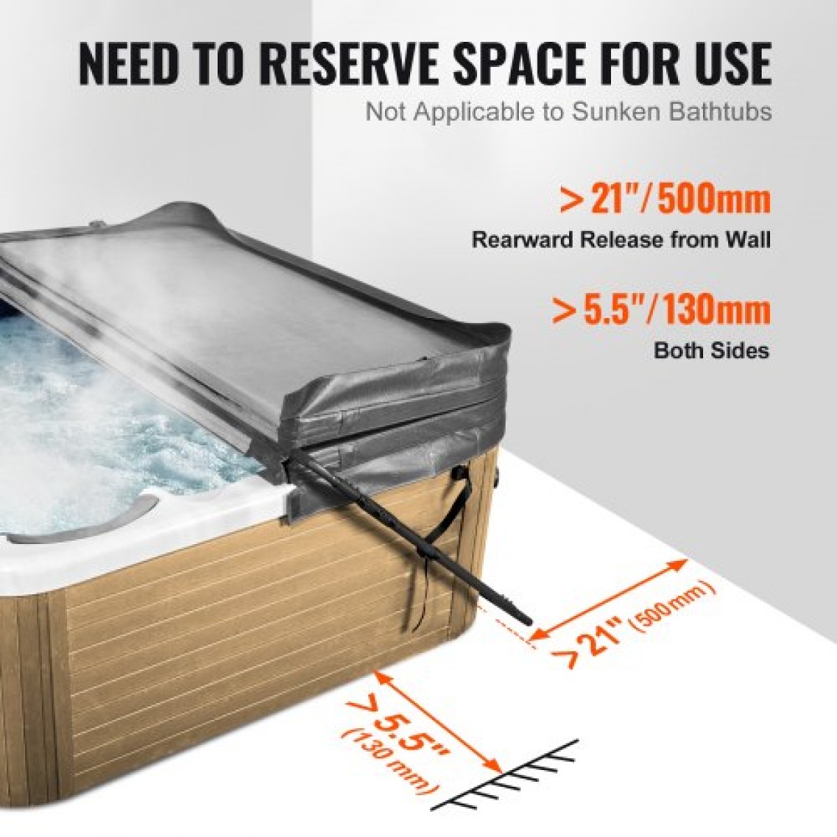 VEVOR Hot Tub Cover Lift, Spa Cover Lift, Ύψος 31,5" - 41,3" Πλάτος 53" - 92,5" Ρυθμιζόμενο, Εγκατεστημένο στο κάτω μέρος στη μία πλευρά, Κατάλληλο για διάφορα μεγέθη ορθογώνιων μπανιέρων, υδρομασάζ, σπα