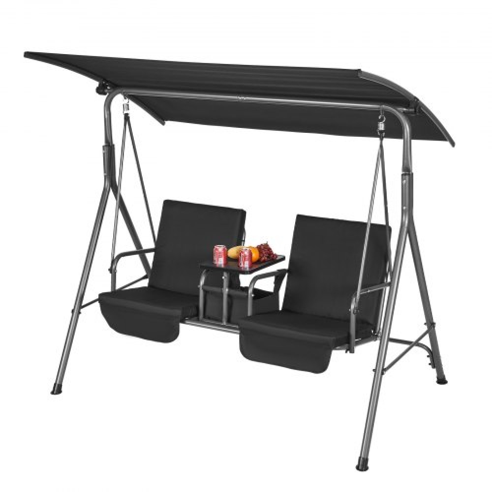 VEVOR 2-Seat Patio Swing Chair Outdoor Patio Swing with Adjustable Canopy Black
