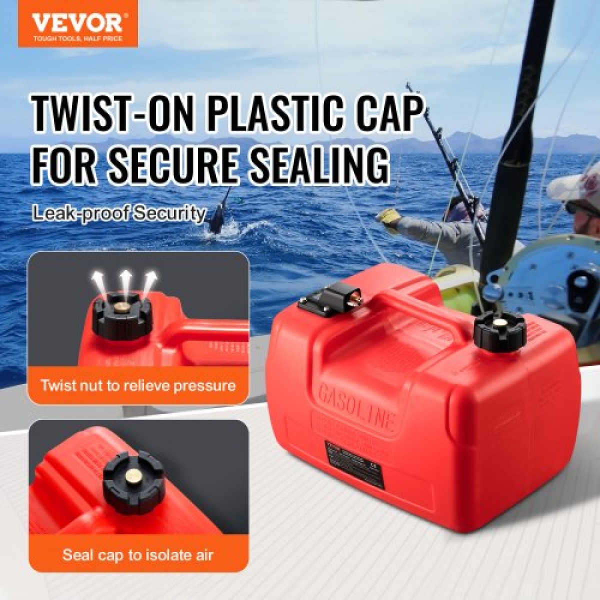 Δεξαμενή καυσίμου VEVOR Boat, 3,17-Gallon/12-L Marine Outboard Transfer Tank, Transfer Tank with 9,8ft Hose, Gauge for Outboard Engine, Yacht, Fishing Boat, Deck, Red