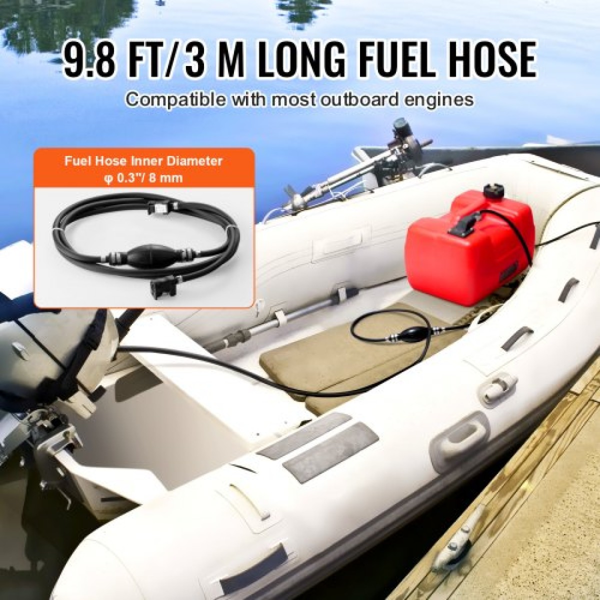 Δεξαμενή καυσίμου VEVOR Boat, 3,17-Gallon/12-L Marine Outboard Transfer Tank, Transfer Tank with 9,8ft Hose, Gauge for Outboard Engine, Yacht, Fishing Boat, Deck, Red