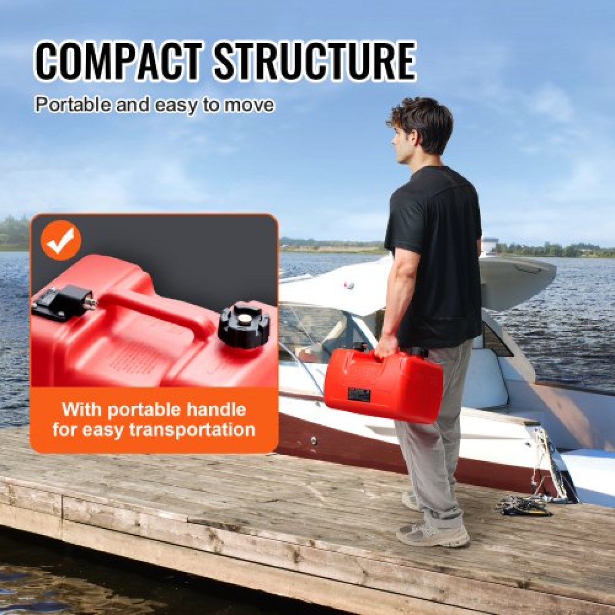 Δεξαμενή καυσίμου VEVOR Boat, 3,17-Gallon/12-L Marine Outboard Transfer Tank, Transfer Tank with 9,8ft Hose, Gauge for Outboard Engine, Yacht, Fishing Boat, Deck, Red