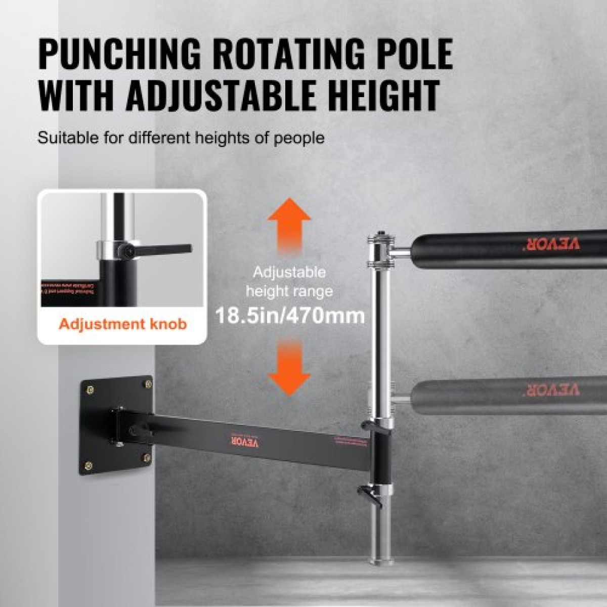 VEVOR Wall Mount Boxing Spinning Bar, Ρυθμιζόμενη Spinning Bar, Boxing Speed ​​Trainer με γάντια, Black Reflex Boxing Bar, Boxing Training Equipment for Kickboxing, MMA, Stress Relief, Fitness