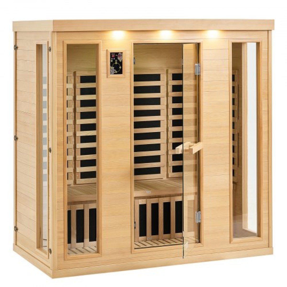 VEVOR Far Infrared Wooden Sauna, Room Home Sauna Spa για 3 έως 4 Άτομα, Χαμηλή EMF Far Infrared Ξύλινη σάουνα Hemlock με σκληρυμένη γυάλινη πόρτα & ηχεία Bluetooth & φώτα χρωμοθεραπείας, 2580W εσωτερικού χώρου