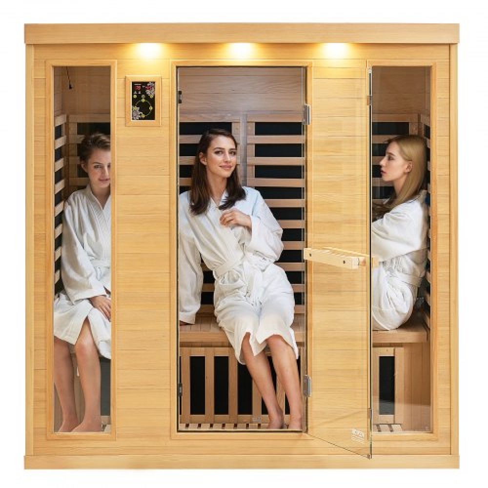VEVOR Far Infrared Wooden Sauna, Room Home Sauna Spa για 3 έως 4 Άτομα, Χαμηλή EMF Far Infrared Ξύλινη σάουνα Hemlock με σκληρυμένη γυάλινη πόρτα & ηχεία Bluetooth & φώτα χρωμοθεραπείας, 2580W εσωτερικού χώρου