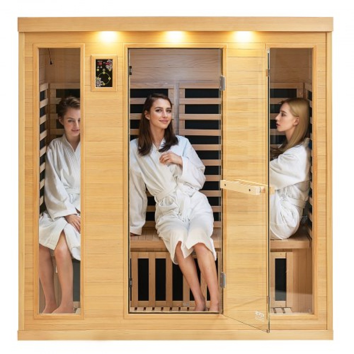 VEVOR Far Infrared Wooden Sauna, Room Home Sauna Spa για 3 έως 4 Άτομα, Χαμηλή EMF Far Infrared Ξύλινη σάουνα Hemlock με σκληρυμένη γυάλινη πόρτα & ηχεία Bluetooth & φώτα χρωμοθεραπείας, 2580W εσωτερικού χώρου